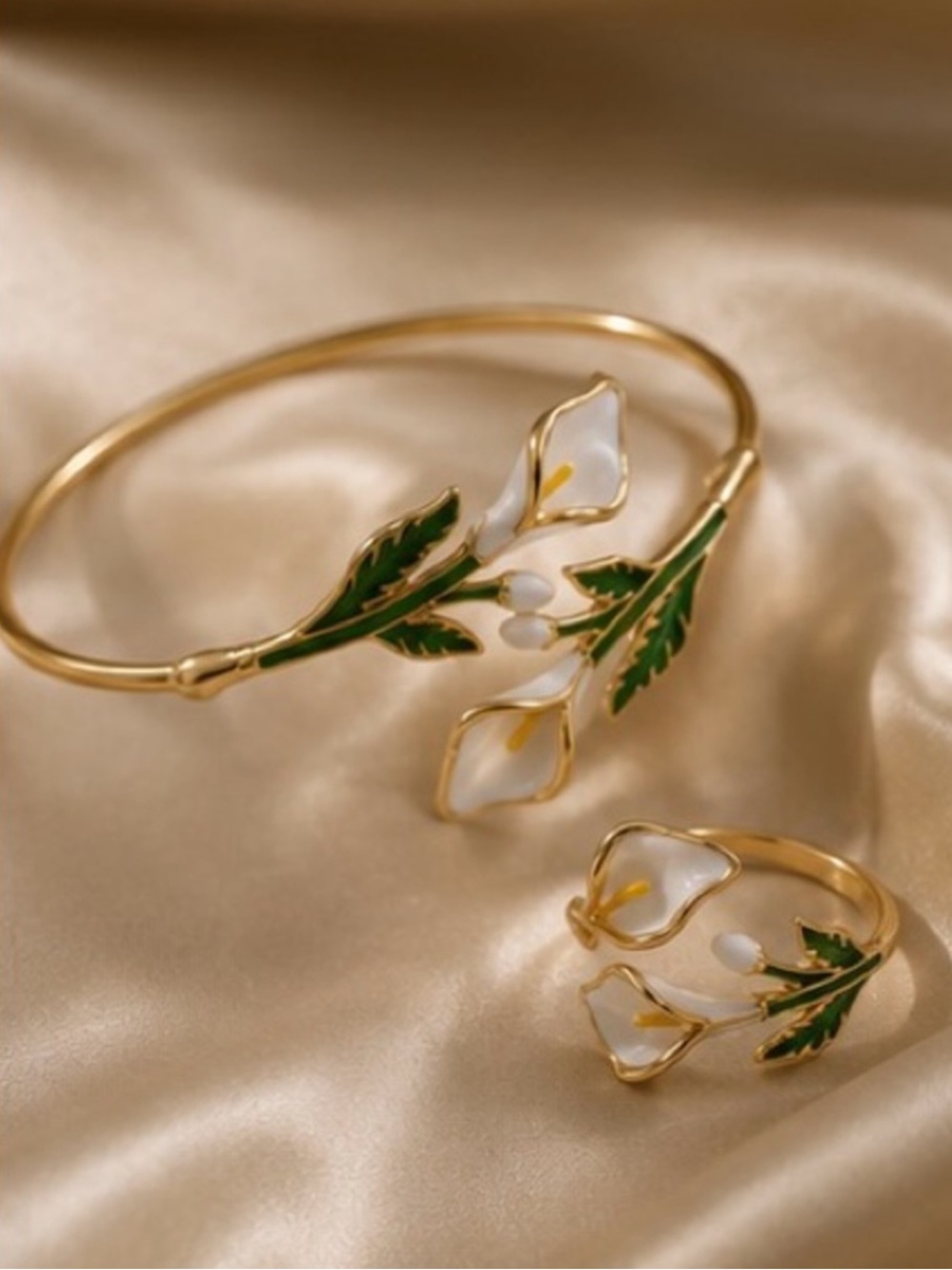 Luxury Gold White Calla Lily Jewelry Set